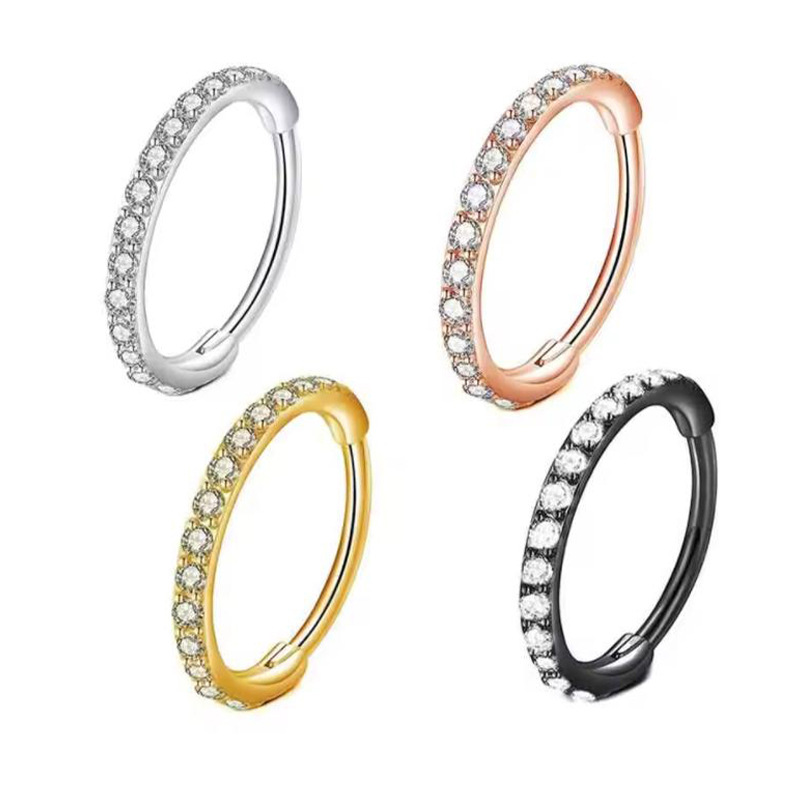 Body Jewelry Surgical Steel - 16GクリアCZノーズリングフープ 316Lサージカルステンレス シームレスシルバーセプタムリング クリッカージュエリー 軟骨イヤリング 耳ピアスフープ
