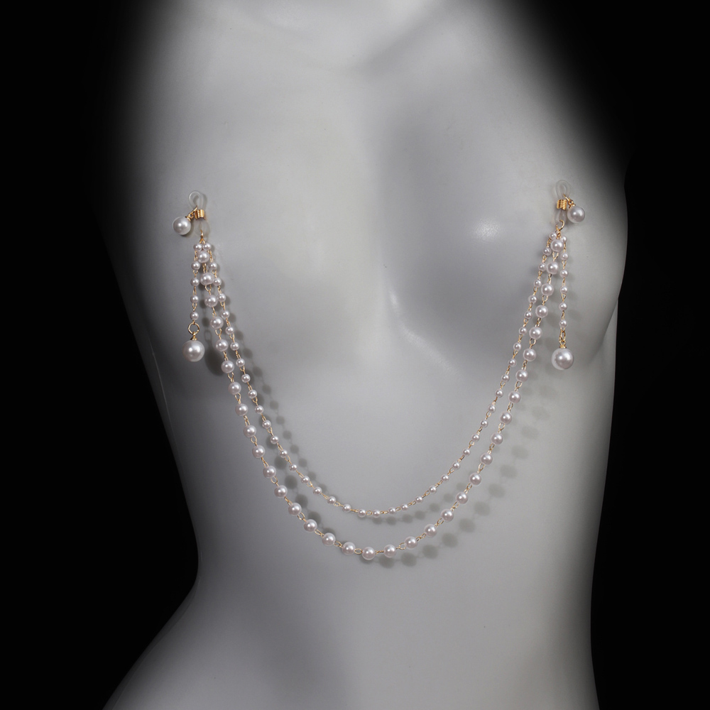 Body Jewelry Retainers - 模造パールタッセルチェストチェーンブラジャーなしピアス乳首アクセサリーセクシーなナイトクラブ女性ビキニボディチェーンパーティージュエリーギフト