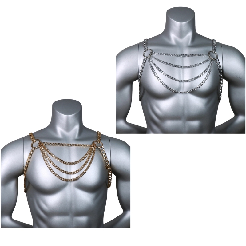 Body Jewelry Retainers - 男性のセクシーなメタルボディ胸チェーンジュエリーパンクスタイルビキニハーネスフェスティバルアクセサリーパーティークラブ中空アウトネックレス
