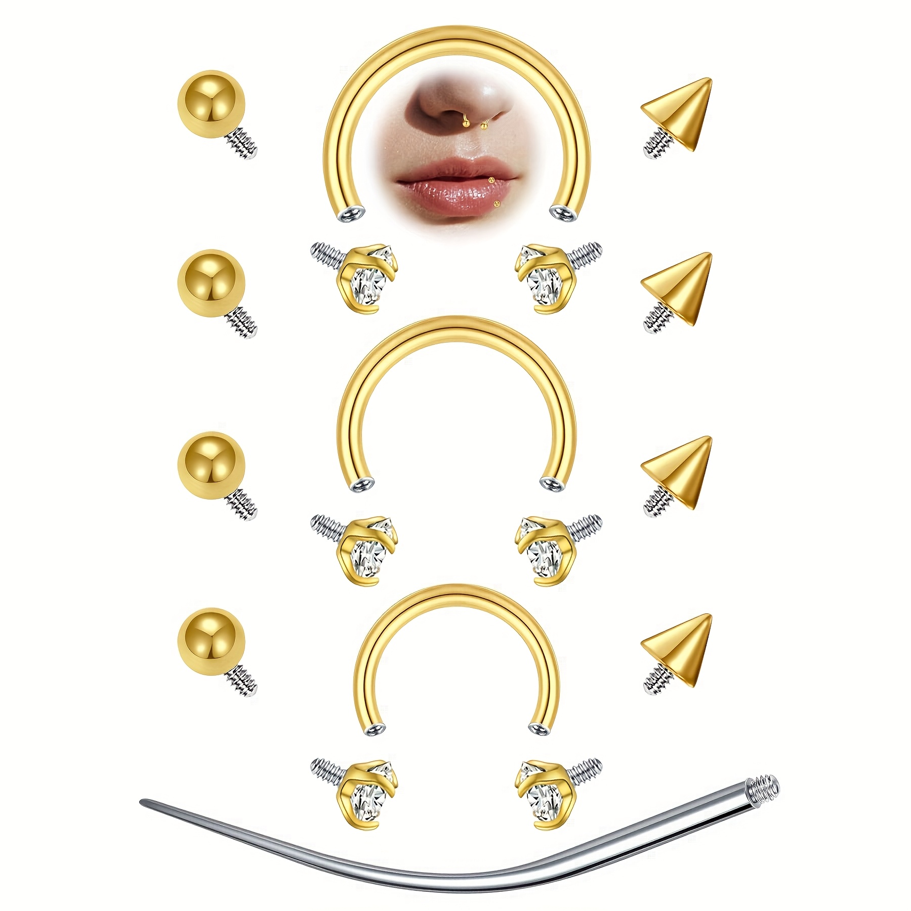 Body Jewelry Replacement Ball - 12個入り 16G 馬蹄型セプタムリング ステンレス製 鼻ピアスジュエリー ピアス用テーパーと交換用ボール付き