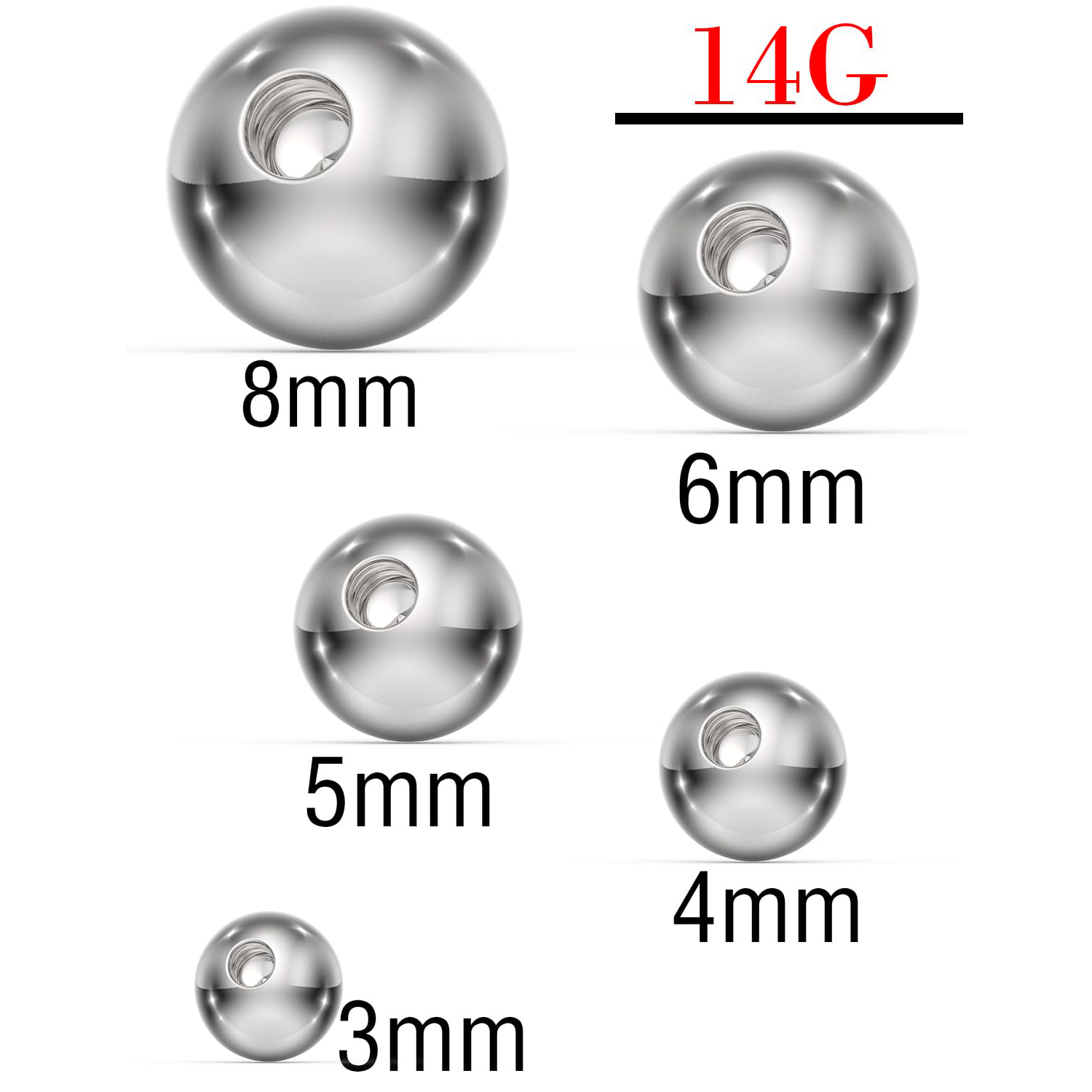 14 G 3 mm 4 mm 5 mm 6 mm 8 mm雄 - Body Jewelry Replacement Ball のレビューと価格