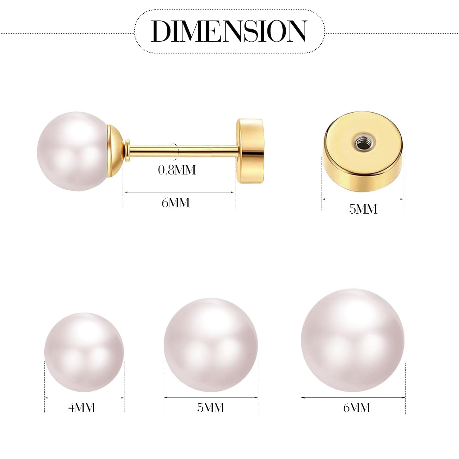 3 ペアの小さなパールスタッドピアス フラットスクリューバッ - Body Jewelry Surgical Steel のレビューと価格
