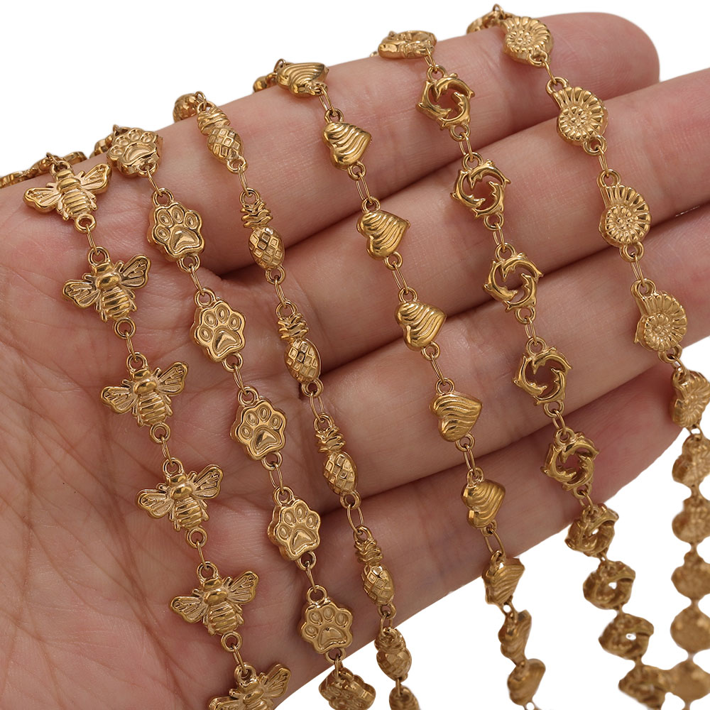 1M PVDゴールドステンレススチール製ハートスターフラワー - Body Jewelry Necklace のレビューと価格