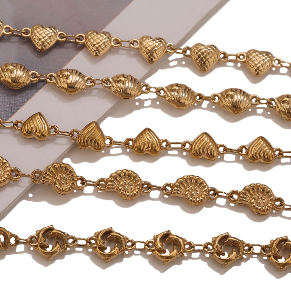 1M PVDゴールドステンレススチール製ハートスターフラワー - Body Jewelry Necklace のレビューと価格