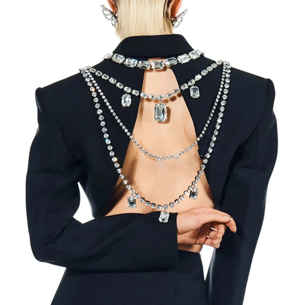 ラインストーン付きの女性用ロングチェーン,マルチレイヤークラ - Body Jewelry Necklace のレビューと価格