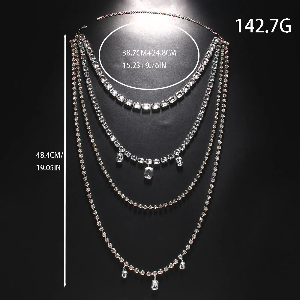 ラインストーン付きの女性用ロングチェーン,マルチレイヤークラ - Body Jewelry Necklace のレビューと価格