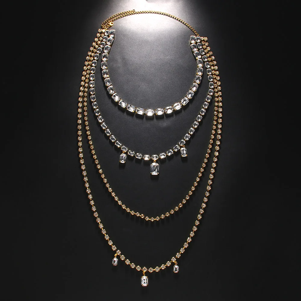 ラインストーン付きの女性用ロングチェーン,マルチレイヤークラ - Body Jewelry Necklace のレビューと価格